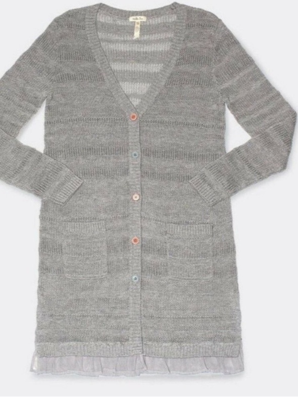 Matilda Jane Wonderment Stay Cozy Gray Open Knit Button Up Sweater Cardigan